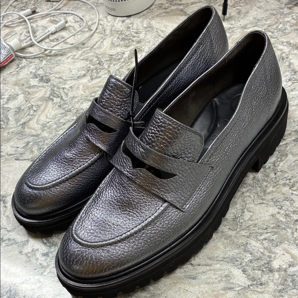 $429 Women Paul Green Loafers Lug Sole Metallic Pewter Wellesley Silver 10.5 11 - Picture 7 of 12
